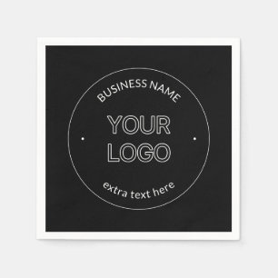 Editable Logo Replacement & Business Name   Black Napkin