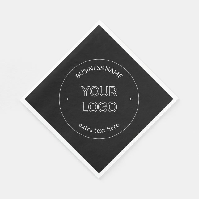Editable Logo Replacement & Business Name | Black Napkin (Corner)