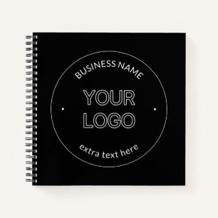 Editable Logo Replacement & Business Name Black Notebook