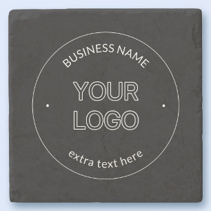 Editable Logo Replacement & Business Name   Black Stone Coaster