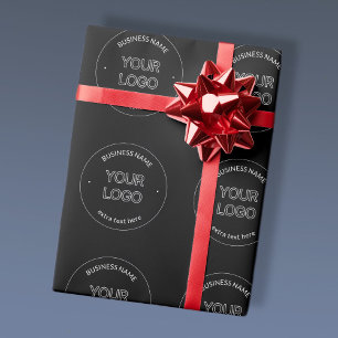 Editable Logo Replacement & Business Name Black Wrapping Paper