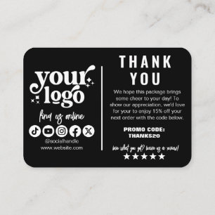 Editable Logo Retro Black White Thank You Package Enclosure Card