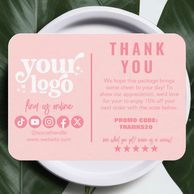 Editable Logo Retro Pink Cute Thank You Package Enclosure Card (Creator Uploaded)