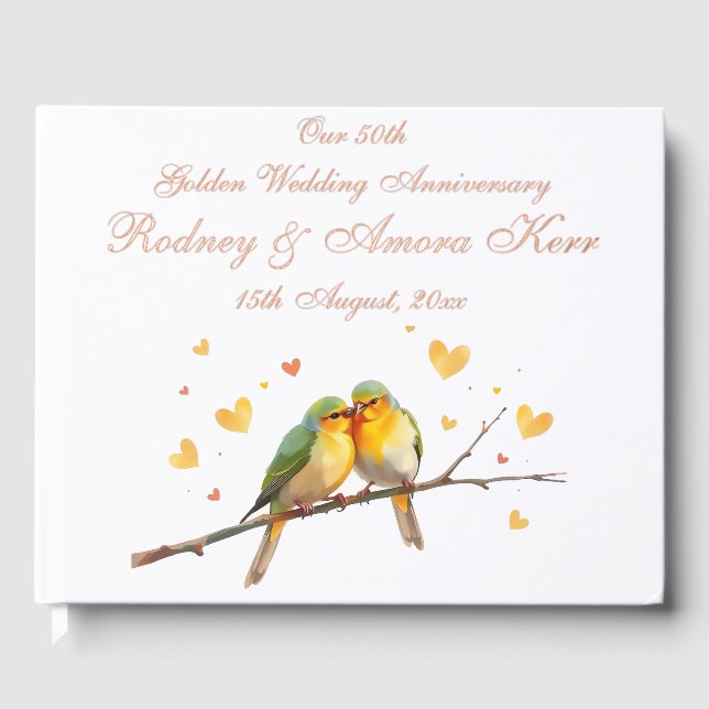 Editable Love Birds Wedding Anniversary  Guest Book (Front)