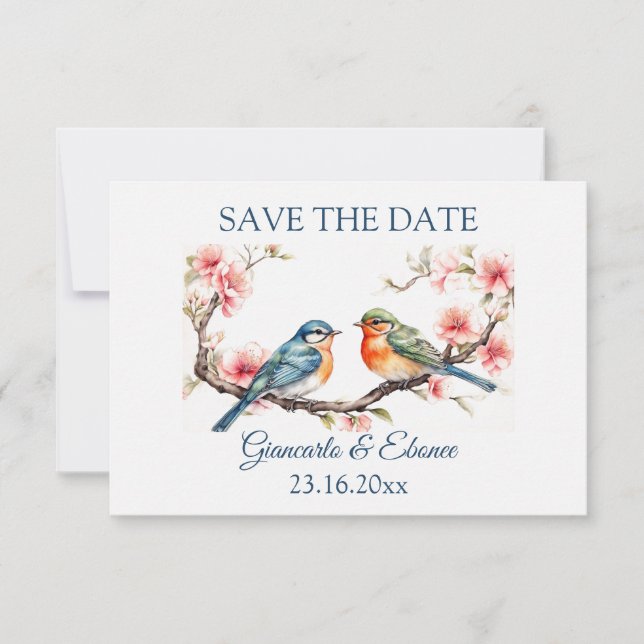 Editable Lovebirds Save The Date Card (Front)