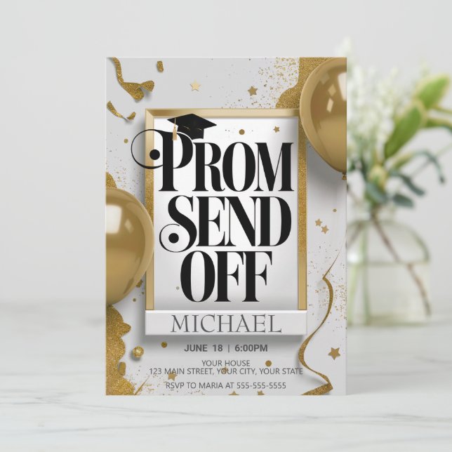 Editable Luxurious Black Gold Prom Send Off Invitation (Standing Front)