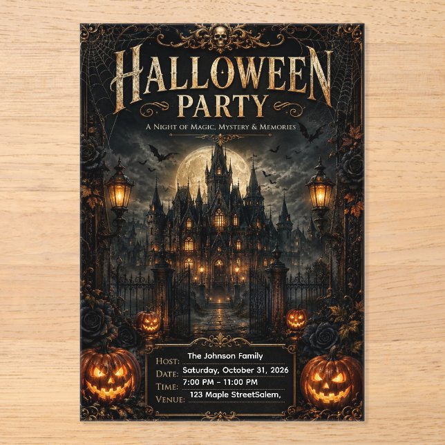 Editable Luxury Gothic Halloween Party Invitation  (Front)