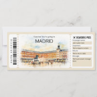 Editable Madrid Boarding Pass Spain Plane ticket 