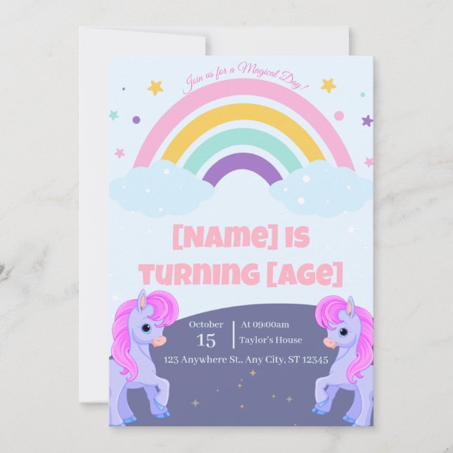 Editable Magical Unicorn Birthday Invitation (Front)
