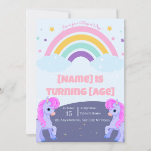 Editable Magical Unicorn Birthday Invitation