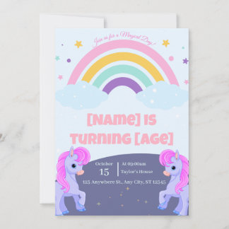 Editable Magical Unicorn Birthday Invitation