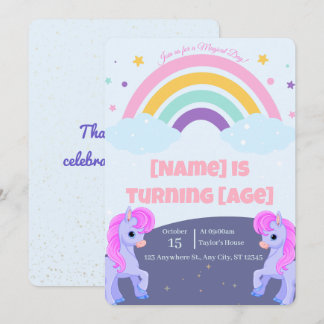Editable Magical Unicorn Birthday Invitation