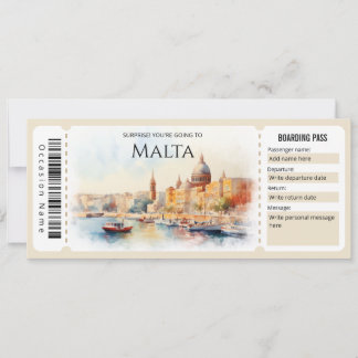 Editable Malta Plane Boarding Pass Ticket Invitation