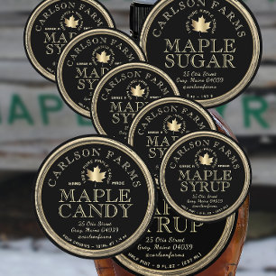 Editable Maple Syrup Fancy Border Black and Gold  Classic Round Sticker