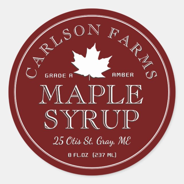 Editable Maple Syrup White Maple Leaf Label (Front)