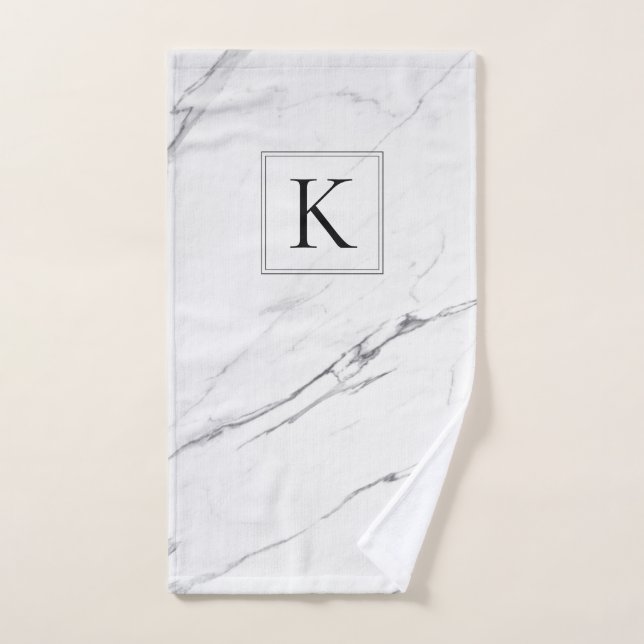 Editable Marble Monogram Hand Towel (Hand Towel)