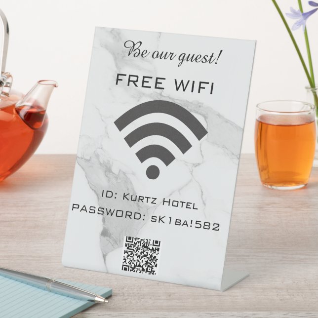 Editable Marble QR Codes  Wifi Password Pedestal Sign (In SItu)