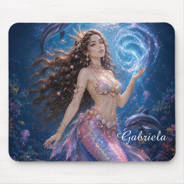 Editable Mareena Magical Mermaid Seashell  Mouse Mat (Front)