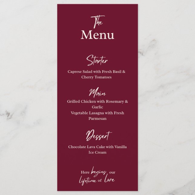 Editable Maroon Wedding Flat Menu Card  (Front)