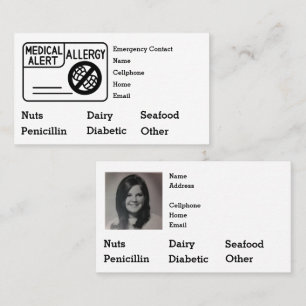 Editable Medical Alert Allergy Emergency Business Card
