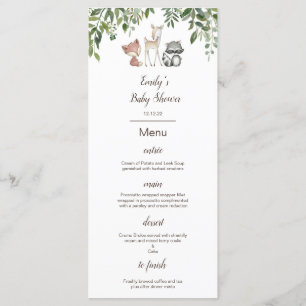 Editable Menu, Woodland Baby Shower Menu