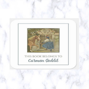 Editable Merchant And His Horse Bookplate Square Sticker