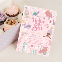 Editable Mermaid 1st Birthday Invitation