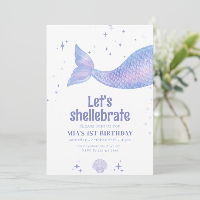 Editable Mermaid Birthday, Mermaid Under the Sea  Invitation (Standing Front)