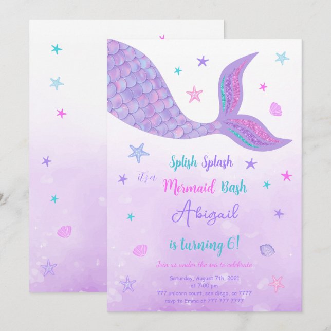 Editable Mermaid Invitation (Front/Back)