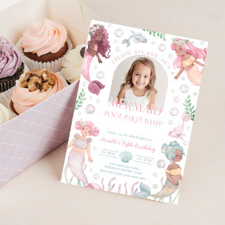 Editable Mermaid Pool Party Invite. Splish Splash  Invitation