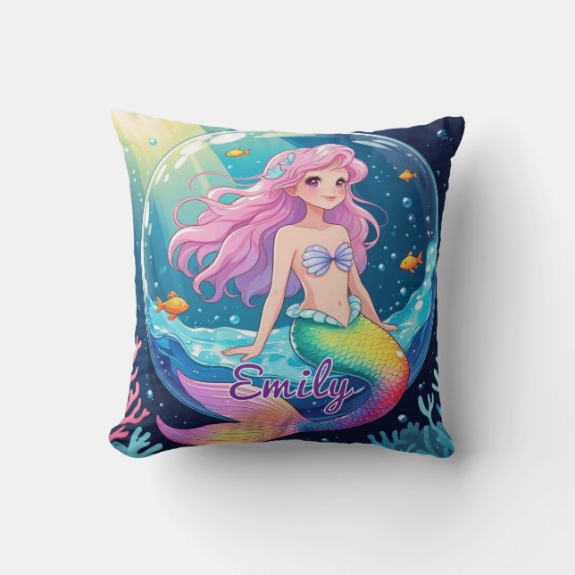 Editable Mermaid Square Pillow – Rainbow Tail  (Front)
