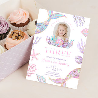 Editable Mermaid Tail 3rd Birthday Invite Glitter 