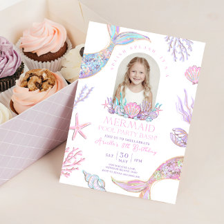 Editable Mermaid Tail Pool Party Invitation