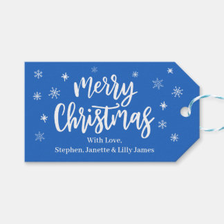 EDITABLE Merry Christmas Blue & White Gift Tag