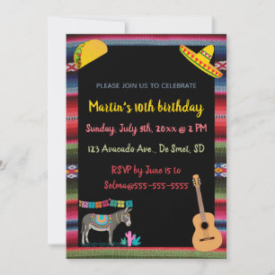 Editable Mexican Fiesta Birthday Party Invitation