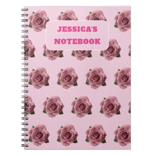 Editable Minimal Pink Rose Design Pattern Custom Notebook