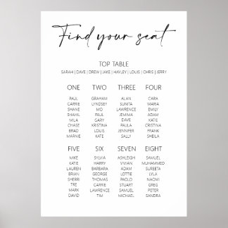 Editable Minimal Style Wedding Seating Plan Poster