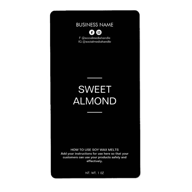 Editable Minimalist Black Soy Wax Melt Labels (Front)