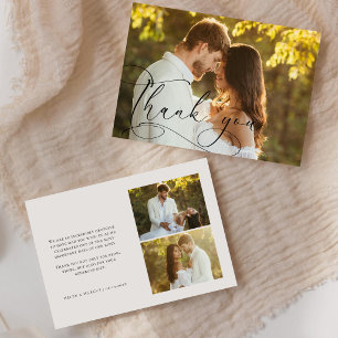 Editable Minimalist Calligraphy Photo Collage  Thank You Card