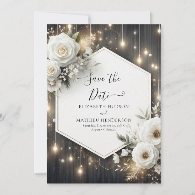 Editable Minimalist White Roses Wedding Save The Date (Front)