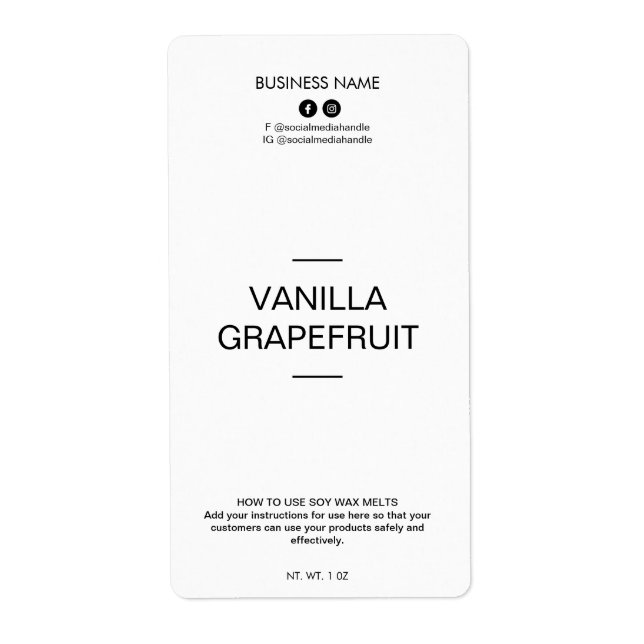 Editable Minimalist White Soy Wax Melt Labels (Front)
