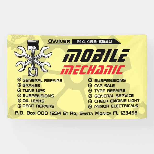 Editable Mobile Mechanic Auto Repair Custom Banner (Horizontal)