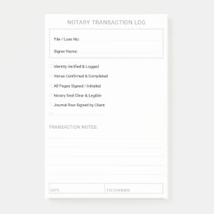 Editable Mobile Notary Closing Checklist 4x6 Post-it Notes
