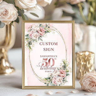 Editable Modern Blush Greenery 50th Birthday Sign