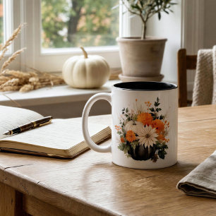 Editable Modern Cute Girly Boho Pumpkin Fall Two-Tone Coffee Mug