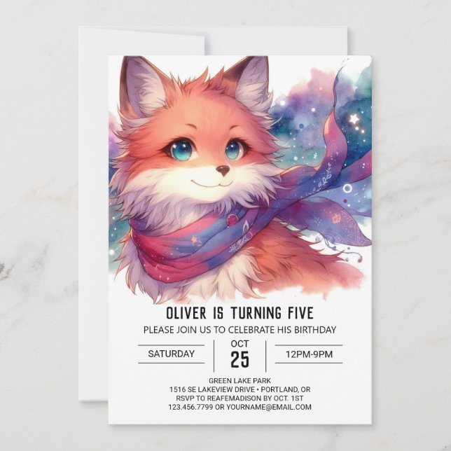 Editable Modern Fox Birthday Invitation (Front)