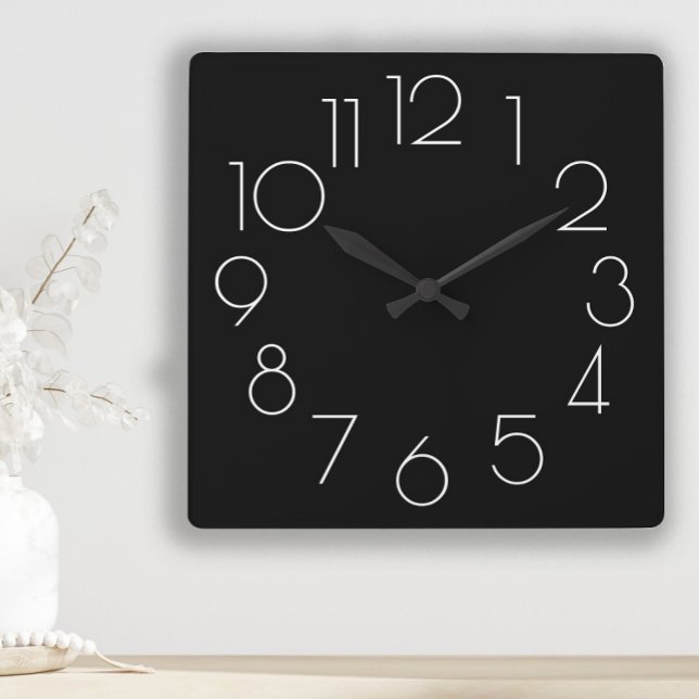 Editable Modern Minimalist Black and White Clock (Modern, chic black and white wall clock)