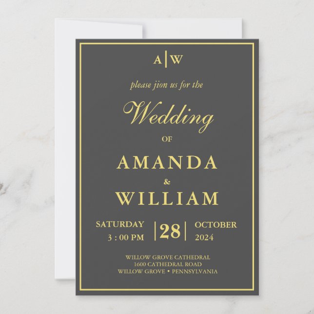 Editable modern Minimalist Suite gold Wedding Invitation (Front)