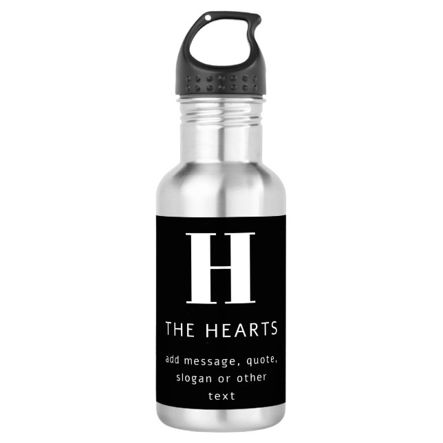 Editable Modern Monogram Name & Message | Black 710 Ml Water Bottle (Front)