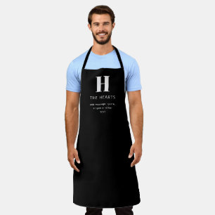 Editable Modern Monogram Name & Message   Black Apron